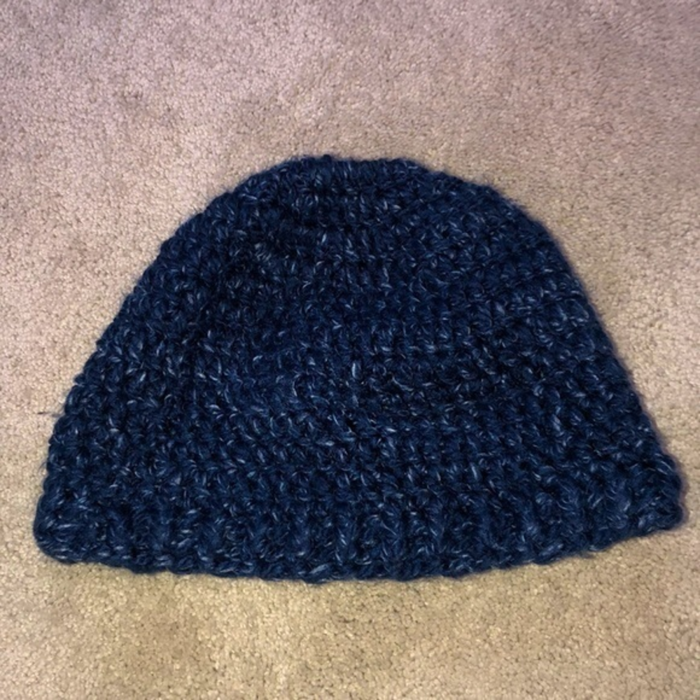 Knitted Knit Ponytail Hole Winter Beanie Hat Blue